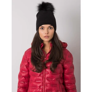 Black winter hat with a pompom