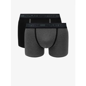 Replay Boxers Boxer Style 6 Cuff Logo&Contrast Piping 2Pcs Box - Black/Dark - Men's