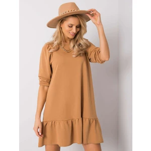 RUE PARIS Camel dress with a frill