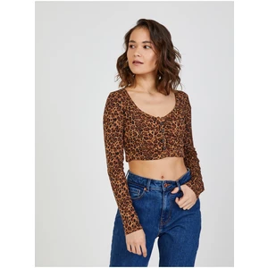 TALLY WEiJL Hnědý crop top se zvířecím vzorem TALLY - Dámské