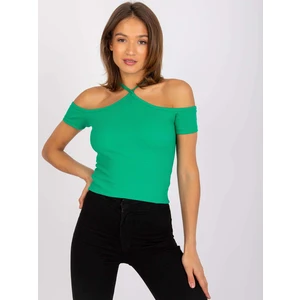 Green Seila RUE PARIS short-sleeved green ribbed blouse