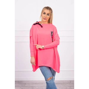 Oversize sweatshirt with asymmetrical sides pink neon