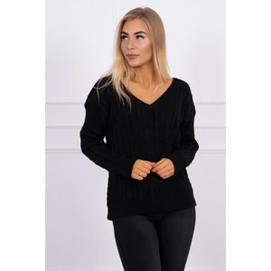 Braided sweater with V-neck black