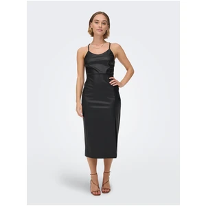 Black Leatherette Dress with Slits ONLY Rina - Women