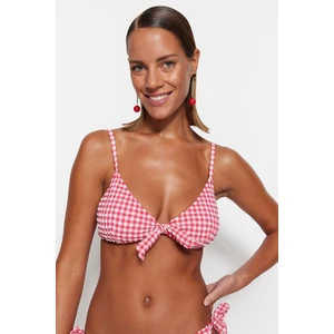 Trendyol Red Gingham Textured Triangle Bikini Top