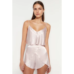 Trendyol Powder Satin Singlet-Shorts Woven Pajamas Set