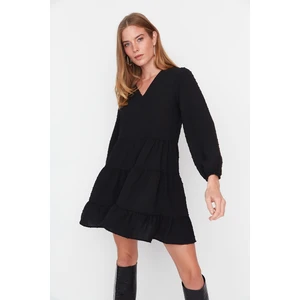 Trendyol Black Wide Cut Fabric Textured Ruffle Dress