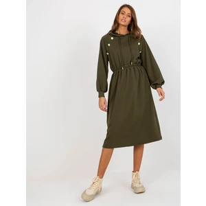 Khaki midi sweatshirt dress with buttons