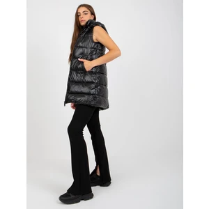 Black lacquered down vest with hood