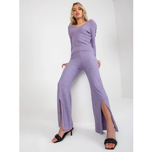 Women's purple knitted trousers with slit