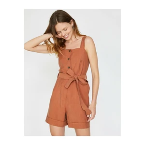 Koton Nők Kávé Pántos Gomb Részletes Waist Tied Pocket Részletes Jumpsuit