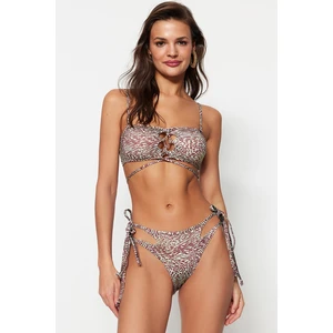 Trendyol Animal Print Strapless Tie-Down Bikini Top