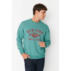 Trendyol Green Men's Oversized Long Sleeve Crewneck Printed Sweatshirt