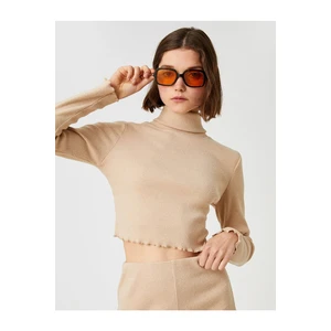 Koton Long Sleeve Turtleneck Crop T-Shirt Ribbed