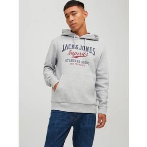 Světle šedá pánská žíhaná mikina s kapucí Jack & Jones - Pánské