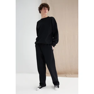 Trendyol Black Oversize/Wide Cut Textured Label Detailed Sweatpants