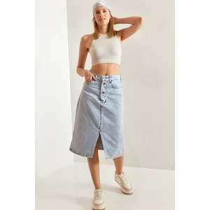 Bianco Lucci Women's Buttoned Straight Slit Denim Skirt