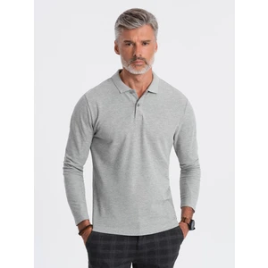 Ombre Men's longsleeve with polo collar - grey melange