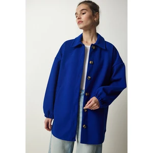 Happiness İstanbul Women's Cobalt Blue Buttoned Pocket Oversize Shirt Jacket