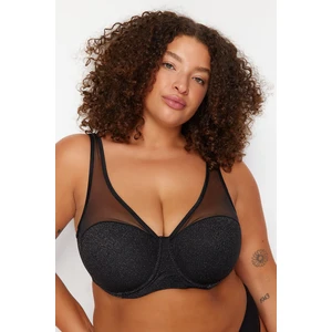 Trendyol Curve Black Glitter Mesh Covered Bra