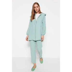 Trendyol Mint Ruffled Hooded Woven Aerobin Tunic-Pants Set