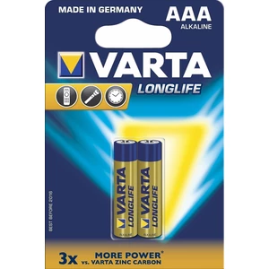 Batéria alkalická Varta Longlife AAA, LR03, blistr 2ks (4103101412) mikrotužkové batérie AAA (LR03) • nenabíjacie • napätie 1,5 V • alkalické • vhodné