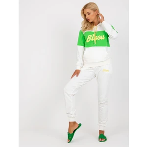 Ecru-yellow womens sweatshirt set with patches