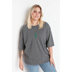 Trendyol Curve Plus Size T-Shirt - Gray - Regular fit