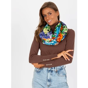 Blue and orange scarf with prints