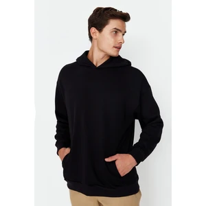 Trendyol Black Men's Oversize Fit Hooded Embroidery Detailed Thick Sweatshirt