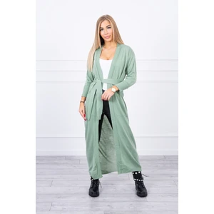 Long cardigan sweater tied at the waist dark mint