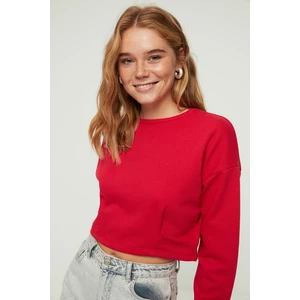 Trendyol Red Crop Waist Pleated Slim Knitted Sweatshirt