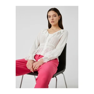 Koton V Neck Ruffle Long Sleeve Blouse