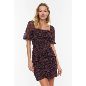 Trendyol Black Draped Detailed Floral Pattern Dress