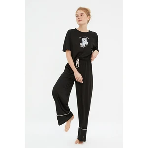 Trendyol Pajama Set - Black - With Slogan