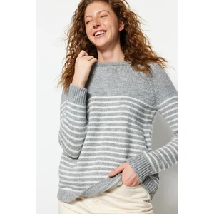 Trendyol Gray Soft Textured Striped Knitwear Sweater