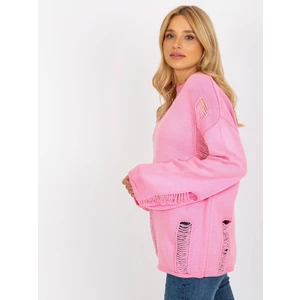 Pink women's oversize sweater with holes