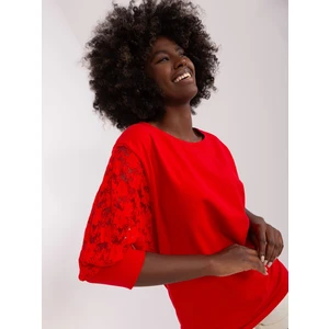 Havana RUE PARIS red blouse with lace sleeves