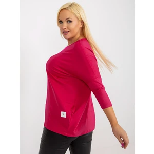 Basic blouse fuchsia size plus with 3/4 sleeves