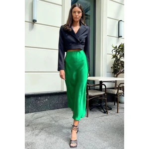 Madmext Light Green Basic Long Satin Skirt