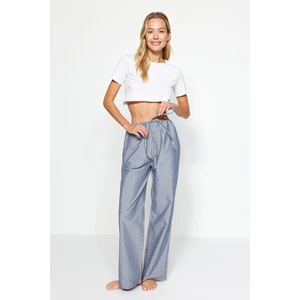 Trendyol Blue Premium Striped Pajama bottoms with fastening detail, wide fit