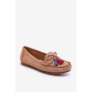 Suede Moccasins With Bow And Fringe Dark Beige Dorine