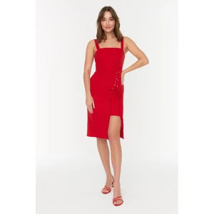 Trendyol Red Eyelet Detailed Slit Midi Woven Woven Dress