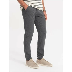 Ombre Men's knitted pants with elastic waistband - dark grey