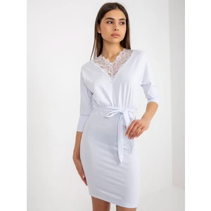 White fitted dress Toronto RUE PARIS with belt