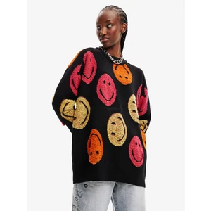 Black Women Patterned Oversize Sweater Desigual Smiley - Women