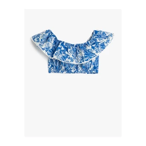 Koton Crop Blouse Off The Shoulder Ruffle Floral Viscose