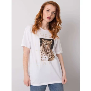 White t-shirt with an animal print