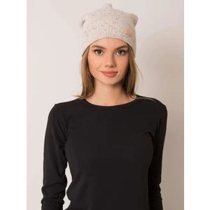 RUE PARIS Beige women´s hat with a pompom