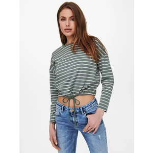 White-Green Striped Short T-Shirt ONLY Brilliant - Women